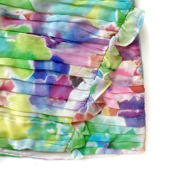 Zara Pastel Watercolor Ruffle Mini Skirt Size M Floral Abstract Painterly Summer - Picture 2 of 16